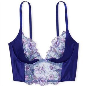 New Victoria’s Secret Royal Blue Longline Bralette Embroidered Hummingbird 32B